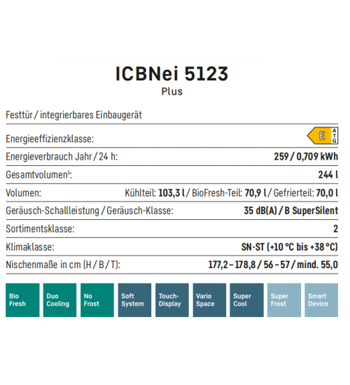 LIEBHERR利勃海尔ICBNei 5123 生物养鲜 无霜 嵌入式冰箱冰柜